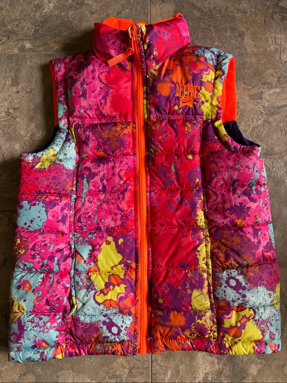 Nike Reversible Girls Neon Multi-Color Splatter Puffer Vest